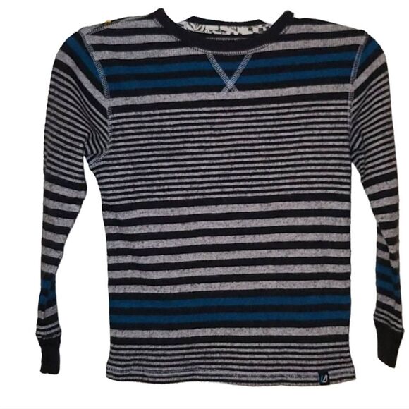Amplify Soft Thermal Ribbed Knit Long Sleeve Shirt Boys 5/6 Black Stripe Kid Tee - Picture 2 of 4